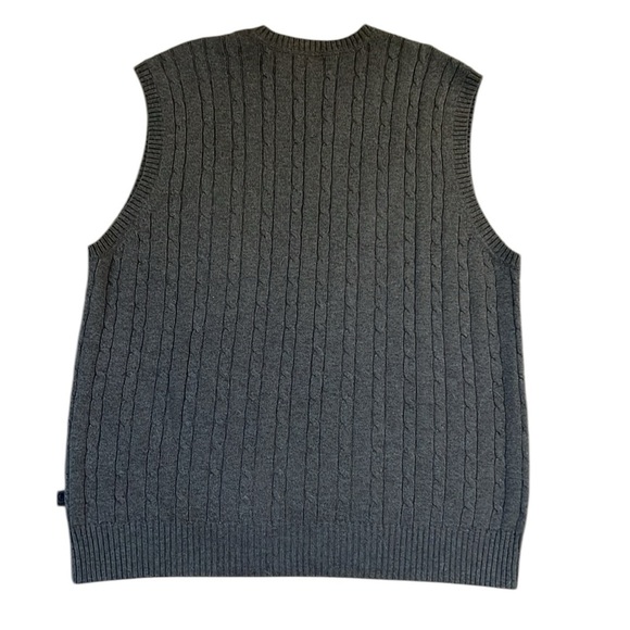 Vintage Y2K IZOD 100% Cotton Cable Knit Sweater Vest Heather Gray V-Neck Medium - Picture 7 of 8